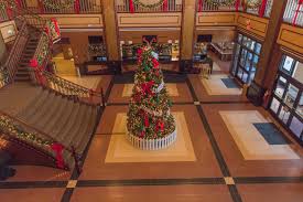 Interior of Seattle’s Paramount Theatre decorated for Christmas
