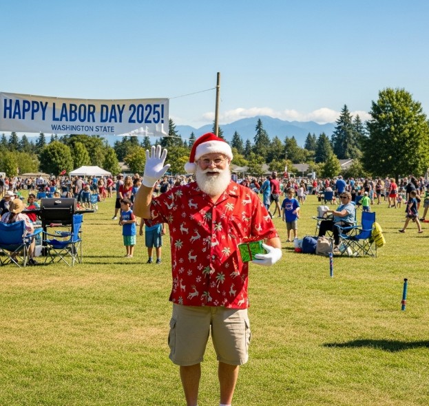 Santa Claus appearing early at a Labor Day 2025 event in Washington State - Why is Santa showing up on Labor Day 2025