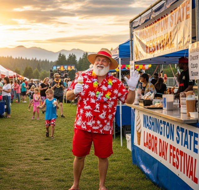 Santa at a summer holiday festival on Labor Day weekend -Where to See Santa on Labor Day 2025 Near Me WA State