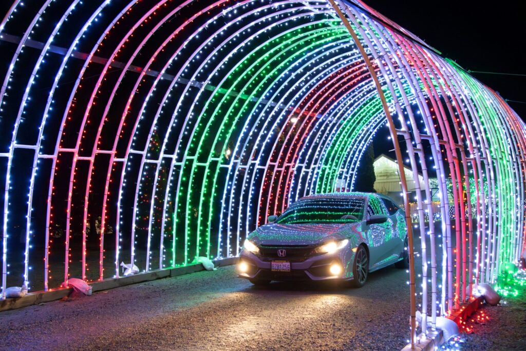 Drive-thru holiday display at The Lights of Christmas Stanwood WA 2025.