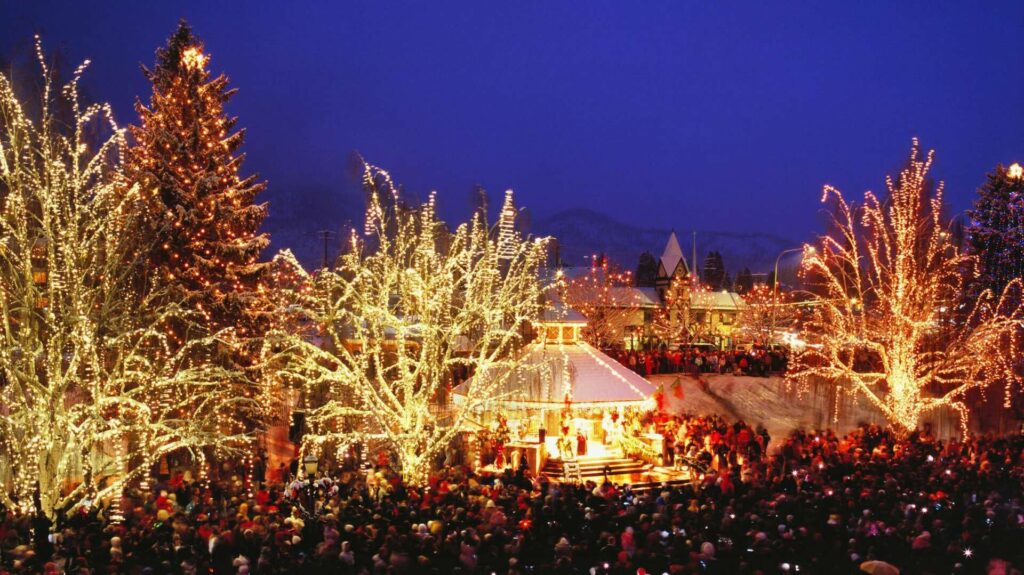 Leavenworth Christmas Lighting Festival 2025 crowd during lighting ceremony.