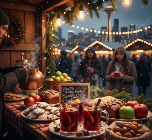 Mulled wine and holiday treats at Seattle Christmas markets 2025