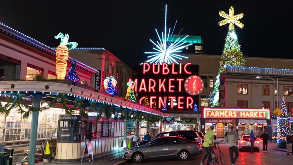 Pike Place Market during Christmas in Seattle 2025