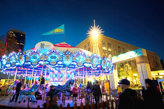 Westlake Park holiday carousel Seattle 2025